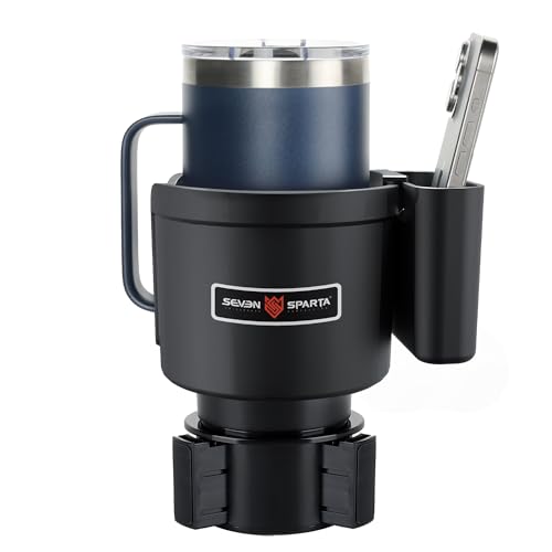 Seven Sparta Cup Holder Expander with Phone Holder & Cable Access, 3-in-1 Car Organizer, Side Storage Box for Phone/Cards, Compatible with Yeti, Owala, Hydro Flasks & Large Bottles Mugs in 3.5"-4.0" - size: Large