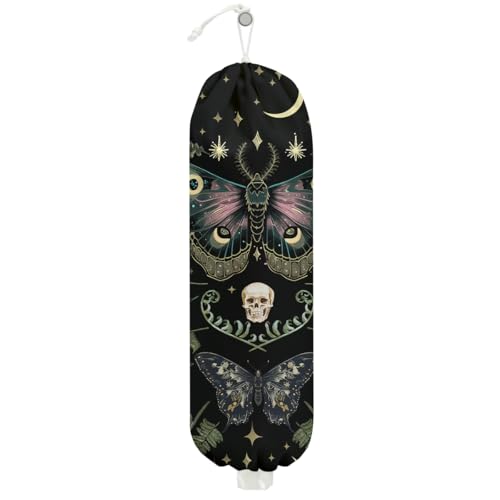 Witchy Moth Plastic Bag Holder 22.5x9 Inch,Wall Mount Grocery Bag Holder for Plastic Bags,Reusable Large Grocery Bags Storage Dispenser,Home Kitchen Pantry Decor,Moth Gifts for Women Mom Grandma - color: Witchy Moth