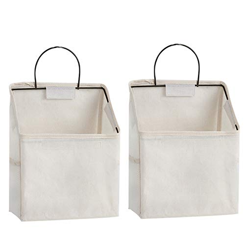 Wall-Hanging Storage Bags, Desktop Organizer Basket Cotton Linen Hanging Storage Basket for Kitchen,Bderoom,Living Room (#2 White) - color: #2 White