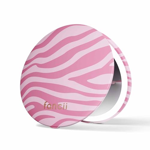 Fancii Mini Taylor Compact Magnifying Mirror with LED Light, 10x/1x, Rechargeable, 3 Light Settings, Dimmable-Small Lighted Travel Handheld Mirror for Pocket, Handbag, Purse, 2-Sided (Blush Zebra) - color: Blush Zebra