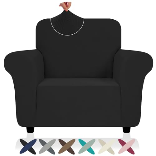 ZNSAYOTX Chair Cover with Arms (30"-47"), New Striped Sofa Chair Covers for Living Room, Dogs Pet Friendly Anti-Slip Chair Protector Spandex Armchair Slipcovers (Black, Chair) - color: - Black, size: Small (30"-47")