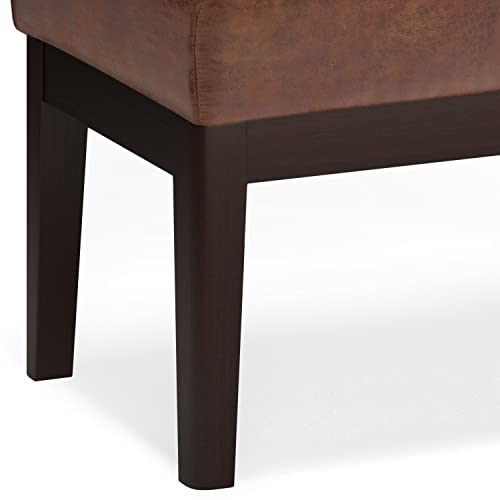 SIMPLIHOME Carlson Small Ottoman Bench - 27 inch Wide Upholstered Woven Fabric Rectangle Ottoman in Distressed Saddle Brown, Mid Century Modern Bench for Bedroom or Living Room with Padded Seat - color: Distressed Saddle Brown, style: Small Ottoman Bench