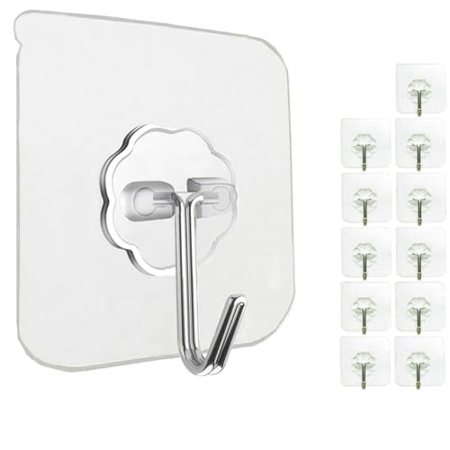 Jwxstore 12 Pack Adhesive Wall Hooks 33LB Heavy Duty No Drill Transparent Waterproof Hooks for Bathroom Kitchen Towel Coat Office Home Outdoor - size: 12 Pack