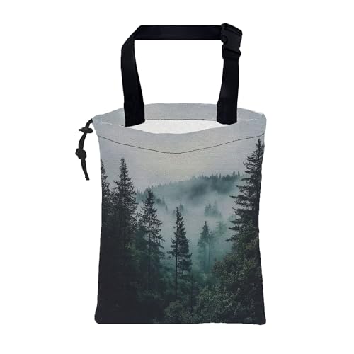 Car Garbage Bag Dark Green Misty Forest Hanging Canvas Car Trash Bag Drawstring Car Back Seat Organizer for Car Back Front Seat Console with Adjustable Buckle - color: Dark Green Misty Forest