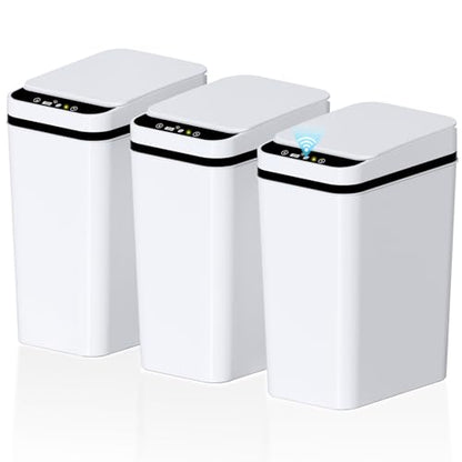 jinligogo 3Pack Bathroom Small Trash Can with Lid, 2.6 Gallon Touchless Automatic Garbage Can Slim Waterproof Motion Sensor Smart Trash Bin for Bedroom, Office, Living Room-White - color: White