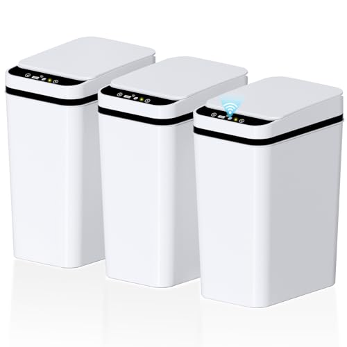 jinligogo 3Pack Bathroom Small Trash Can with Lid, 2.6 Gallon Touchless Automatic Garbage Can Slim Waterproof Motion Sensor Smart Trash Bin for Bedroom, Office, Living Room-White - color: White