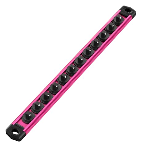 WORKPRO Magnetic Socket Organizer, 1/4-Inch Drive Aluminum Alloy Socket Rail, Heavy Duty Socket Holder, Socket Rack Kit 1/4-Inch x 12 Clips Rose Red (Socket not Included) - color: Rose Red, size: 1/4" DR