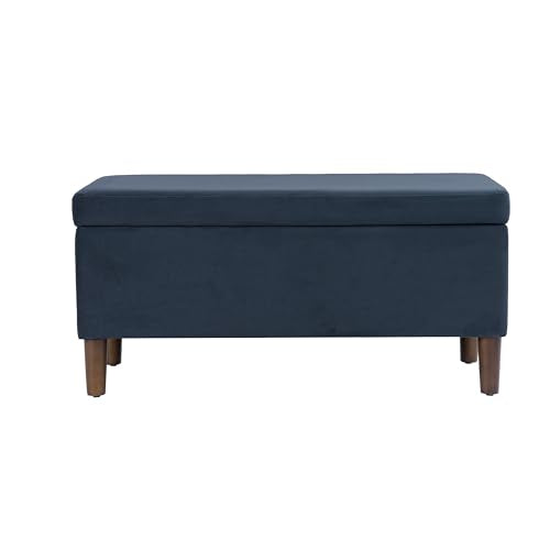 HomePop Malmo 36" Storage Bench - Blue Velvet - color: Blue Velvet