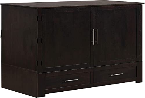 Daily Delight Murphy Cabinet Chest Bed with Charging Station & 6" Memory Foam Mattress, Queen (Java) - color: Java