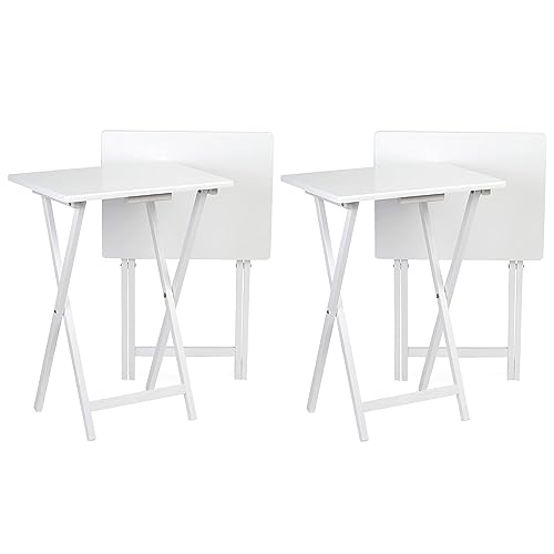 PJ Wood Conventional Solid and Sturdy Wood Construction Portable Folding TV Snack Tray Table Desk Serving Stand, White (4-Piece Set) - color: White, size: 4-Piece Set
