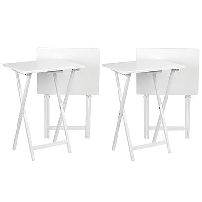 PJ Wood Conventional Solid and Sturdy Wood Construction Portable Folding TV Snack Tray Table Desk Serving Stand, White (4-Piece Set) - color: White, size: 4-Piece Set