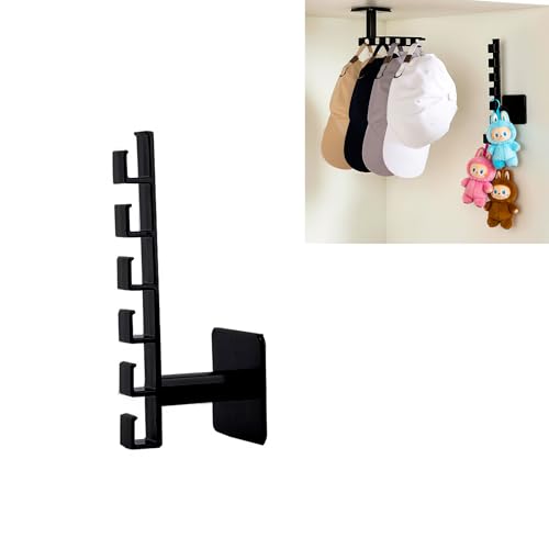 6 Slots Adhesive Hat Hooks for Wall | Multipurpose Black Headband Organizer for Girls & Adhesive Wall Hook for Toy Organization | Plastic Hat Hooks for Wall Adhesive Hat Accessories Holds 12 Hats - style: A