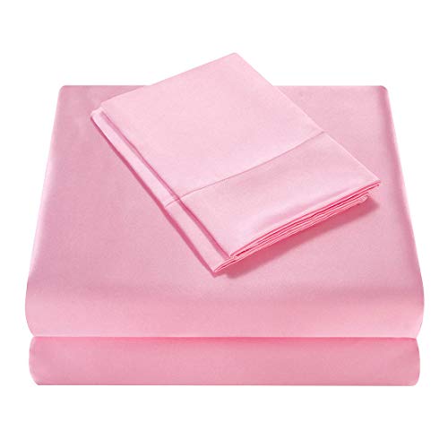 Homiest 3pcs Satin Sheets Set Luxury Silky Satin Bedding Set with Deep Pocket, 1 Fitted Sheet + 1 Flat Sheet + 1 Pillowcase (Twin XL Size, Pink) - color: Pink, size: Deep pocket - Twin XL size