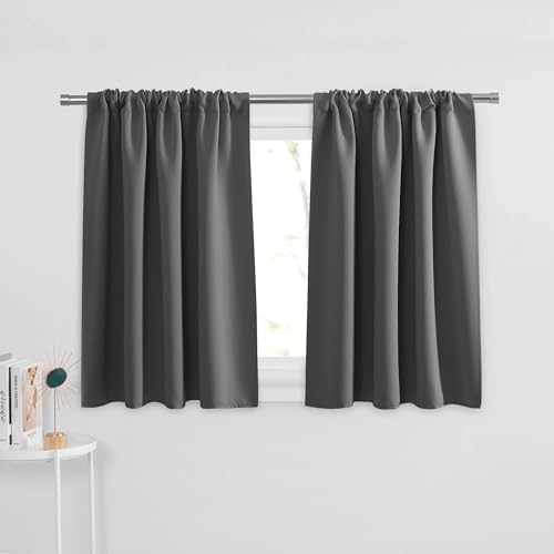 PONY DANCE Grey Short Window Curtains for Kitchen 30 inch Long, 2 Panels Set Half Window Drapes for Bedroom Basement, Blackout Small Curtains for Travel Trailers, Width 29 x Length 30 inches - color: Grey, size: 29"W x 30"L (Pack of 2)