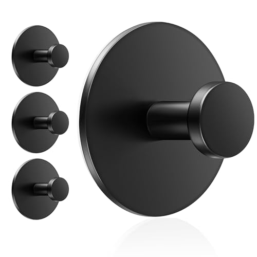 bussdis Multifunctional Towel Hooks for Bathroom Wall - Extra Sticky Stainless, Holds up to 12LB, Coat Hooks Wall Hooks, Adhesive Door Holder Hanger Shower Accessories, Matt Black Heavy Duty - color: Black, size: 4 Pack