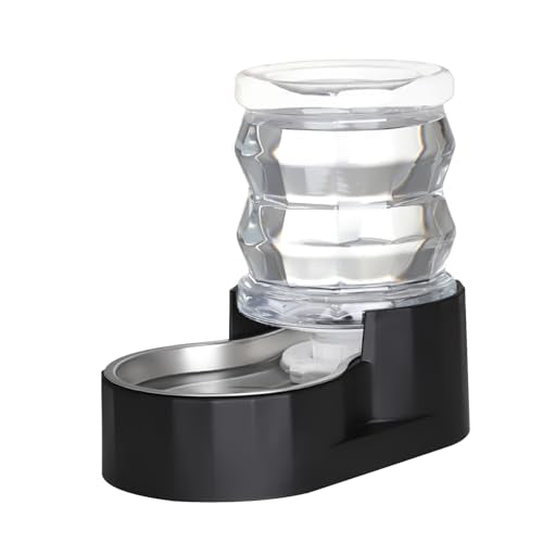 RIZZARI 4L Black Filtered Gravity Pet Water Dispenser | Stainless Steel Bowl,Fresh Water Supply,Helps Reduce Odor,Easy to Clean,Ideal for Small Pets - color: Dark Black, size: 4L