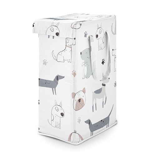 Sweet Jojo Designs Laundry Hamper (Dog) for Boys & Girls, Foldable Dirty Clothes Basket with Handles for Baby Nursery, Kids Bedroom, Teen Bathroom (Grey, Modern Puppy Pet, Watercolor Puppies, Bulldog) - color: Grey Dog