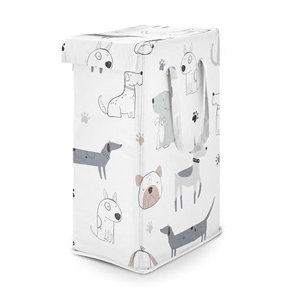 Sweet Jojo Designs Laundry Hamper (Dog) for Boys & Girls, Foldable Dirty Clothes Basket with Handles for Baby Nursery, Kids Bedroom, Teen Bathroom (Grey, Modern Puppy Pet, Watercolor Puppies, Bulldog) - color: Grey Dog