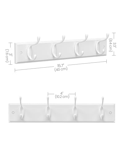 SONGMICS Set of 2 Wall-Mounted Coat Rack, Hook Rack, 8 Dual Metal Hooks, for Coats, Bags, Keys, in The Entryway, Bedroom, Living Room, White ULHR232W01 - color: White, size: 2 Pack-4 Hooks