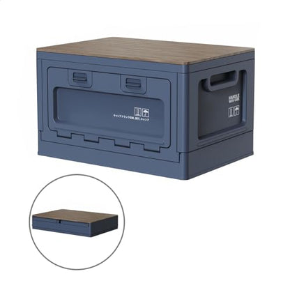 Foldable Closet Box Car Storage Container Camping Folding Storage Box Wood Lid Camping Storage Bin - color: Blue-27L