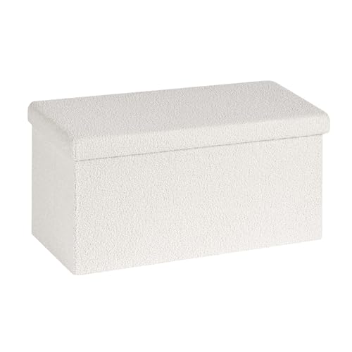 PINPLUS Folding Storage Ottoman Bench, Sherpa Ottoman with Storage, Large Long Shoes Bench Chest with Lid, Footrest for Living Room, Entryway, White 30'' x 15'' x 15'' - color: White, size: 30"D x 15"W x 15"H