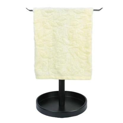 Stainless Steel Hand Towel Holder with Storage Tray for Bathroom Countertop | Weighted base with anti-slip pads keeps towels stable while the tray neatly stores jewelry, watches and essentials. - color: Black-1p（with Tray）