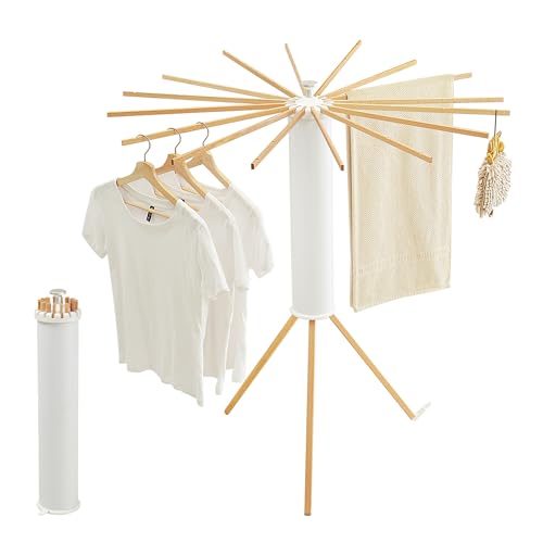 JOOM Tripod Clothes Drying Rack, Garment Rack Portable and Foldable Space Saving Laundry Drying Rack - Drying Rack Clothing Floor Folding Balcony Bedroom Household Wooden - color: Wooden Tripod, size: Standard