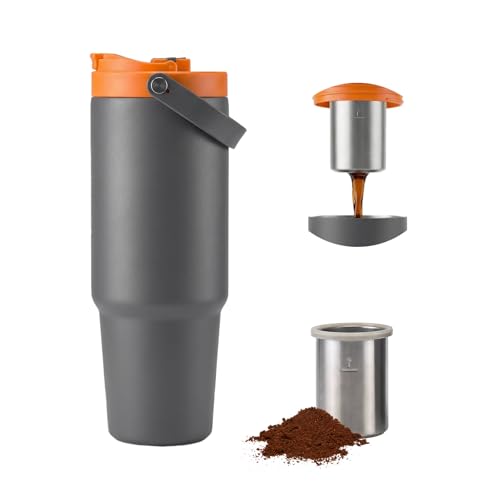 Portable Electric Espresso Maker, 30oz Insulated Stainless Steel Extraction Coffee Cup,Fast Brew with Pressure, Rechargeable, Leak Proof, BPA Free, Ideal for Travel,Commute and Office - color: Elephant Gray, size: 30 Ounces
