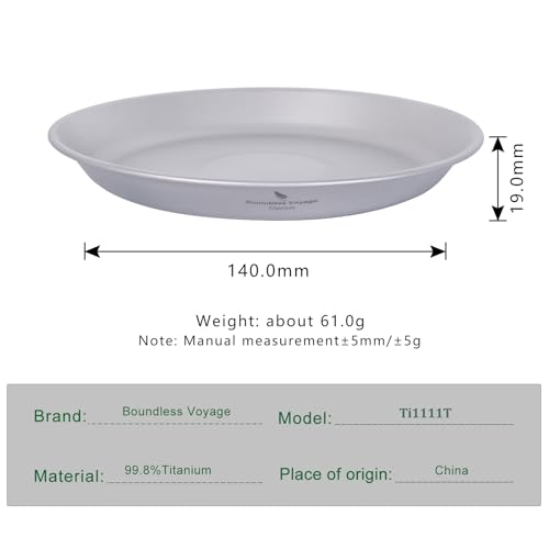 Boundless Voyage Titanium Dish Plate Bowl Set with Carry Bag Outdoor Camping Pan Campfire Tableware Cookware Mess Kit for Food Fruit Sauce (1pc 1111T) - color: 1pc 1111T