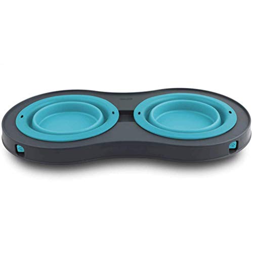 Dexas Popware for Pets Double Elevated Pet Feeder, Small, Gray/Blue - color: Gray/Blue, size: Small/1 Cup Capacity Bowls