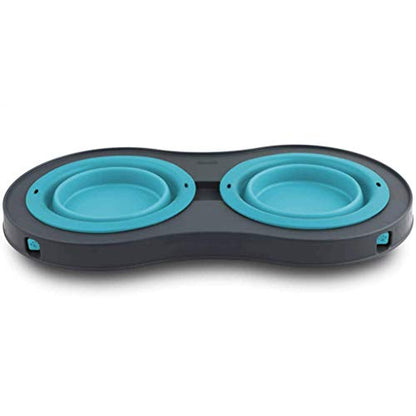 Dexas Popware for Pets Double Elevated Pet Feeder, Small, Gray/Blue - color: Gray/Blue, size: Small/1 Cup Capacity Bowls