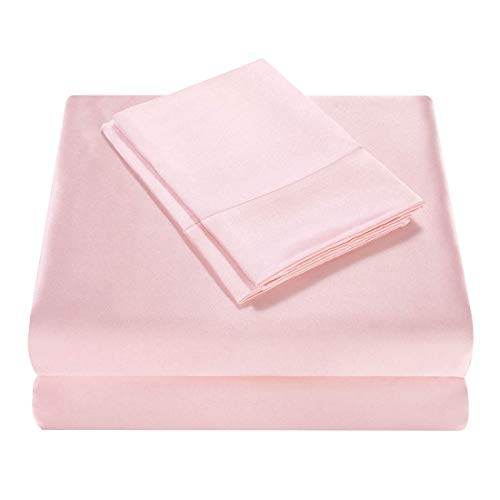 Homiest 3pcs Satin Sheets Set Luxury Silky Satin Bedding Set with Deep Pocket, 1 Fitted Sheet + 1 Flat Sheet + 1 Pillowcase (Twin XL Size, Blush Pink) - color: Blush Pink, size: Deep pocket - Twin XL size