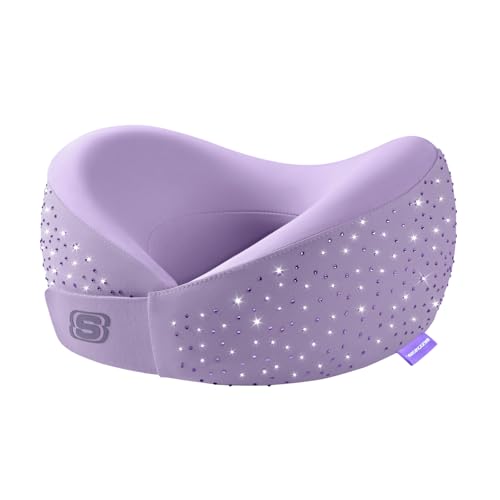 Skechers Shining Rhinestone Neck Pillow for Traveling,Memory Foam Bling Diamond Travel Neck Pillow for Airplane Travel Pillow for Flight Headrest Sleep, Portable Plane Accessories,Purple - color: Purple