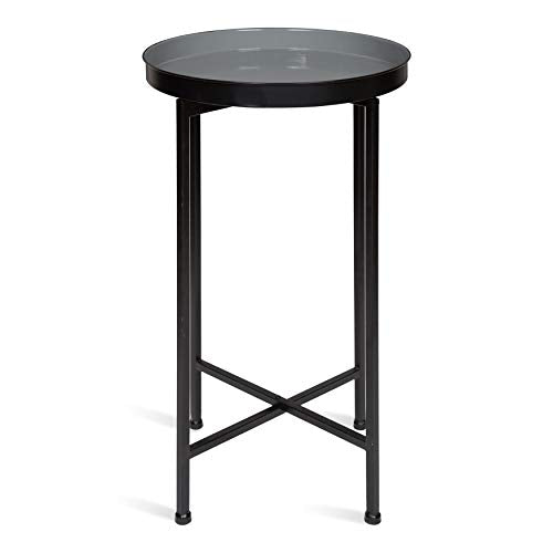 Kate and Laurel Celia Round Foldable Tray Accent Table, 14" x 14" x 25.75", Gray and Black, Modern Minimalist Design and Magnetic Tabletop - color: Black/Gray