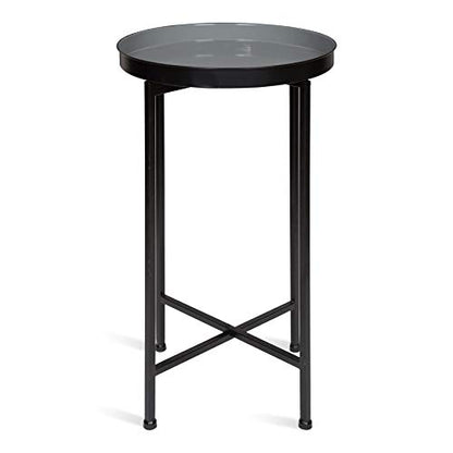 Kate and Laurel Celia Round Foldable Tray Accent Table, 14" x 14" x 25.75", Gray and Black, Modern Minimalist Design and Magnetic Tabletop - color: Black/Gray