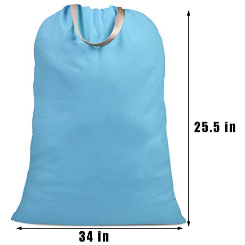 Cotton Canvas Laundry Bag with Handles & Drawstring Straps, Heavy Duty Extra Large Laundry Bags for Laundromat and Household, Washable Travel Dirty Clothes Bag Hamper Liner, 25.5x34Inch, Sky Blue - color: Sky Blue