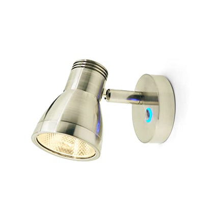 THALASSA RV Overhead Reading Light 12V LED Spotlight Camper Motorhome Interior Warm Light Brushed Nickel with Blue Small Reminder Light, Adjustable Touch Dimmer Switch 3W DC 10-30V - color: Brushed Nickel Finish