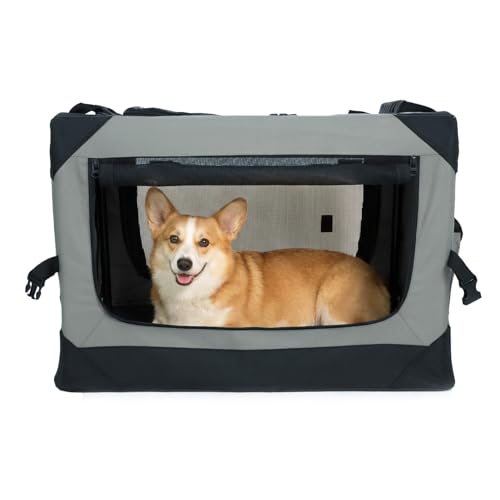 26 Inch Soft Collapsible Crate for Small Dogs, 4-Door Portable Foldable Soft Kennel with Chew Proof Mesh Windows for Indoor & Outdoor Travel Grey - color: Grey, size: 26.0"L x 18.0"W x 18.0"H