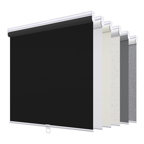 Sunoff Blackout Roller Shades Blinds Cordless for Windows Pull Down Room Darkening Door Blinds with Thermal Insulated Easy to Install for Living Room,Bedroom,Home,Office Black 16" W x 72" H - color: Black, size: 16"W x 72"H