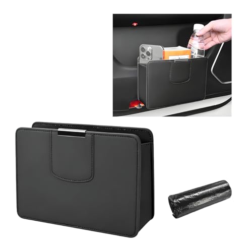 Car Trash Can, Leather Magentic Vehicle Garbage Organizer with One Roll Trash Bag, Foldable Waterproof Dustbin Litter Container Mini Sotrage Bag for Car Truck SUV (Black) - color: Black