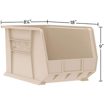 Akro-Mils 30265 AkroBins Plastic Storage Bins, Space-Saving Stackable Bins for Garage, Pantry, Craft Organization, 18-Inch x 8.25-Inch x 9-Inch, Stone, 6-Pack - color: Stone