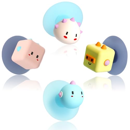 Multi-Purpose 3D Adhesive Hooks - Set of 4 Cartoon Hooks, Door Stopper, Sliding Door Handle, Drawer Pull & Toilet Lid Lifter, No Drill Decorative Wall Hooks for Kitchen, Bathroom, Door, Cabinet