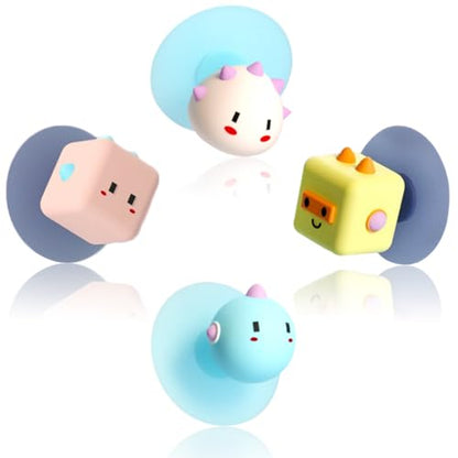 Multi-Purpose 3D Adhesive Hooks - Set of 4 Cartoon Hooks, Door Stopper, Sliding Door Handle, Drawer Pull & Toilet Lid Lifter, No Drill Decorative Wall Hooks for Kitchen, Bathroom, Door, Cabinet