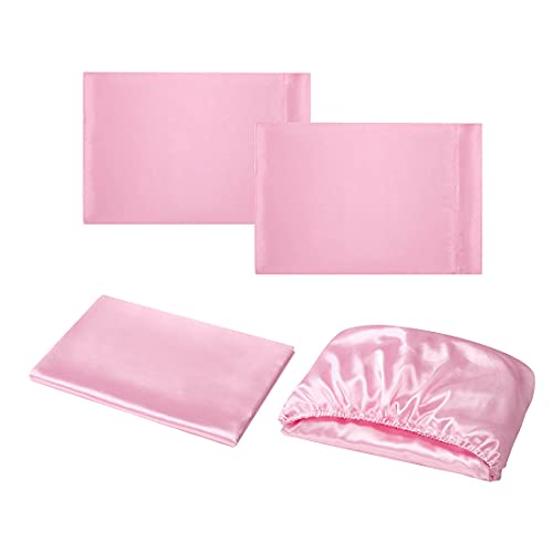 Homiest 3pcs Satin Sheets Set Luxury Silky Satin Bedding Set with Deep Pocket, 1 Fitted Sheet + 1 Flat Sheet + 1 Pillowcase (Twin XL Size, Pink) - color: Pink, size: Deep pocket - Twin XL size