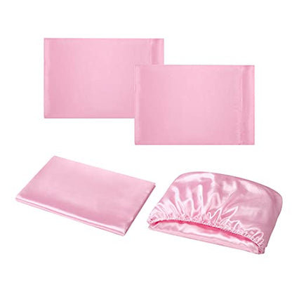 Homiest 3pcs Satin Sheets Set Luxury Silky Satin Bedding Set with Deep Pocket, 1 Fitted Sheet + 1 Flat Sheet + 1 Pillowcase (Twin XL Size, Pink) - color: Pink, size: Deep pocket - Twin XL size