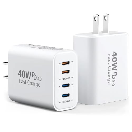 40W USB C Charger Block, 2-Pack, 4 USBC Ports, Type C Wall Plug USB-C Fast Charging, iPhone Charger Adapter Box Cube for iPhone 17, 17 Air, 17 Pro, 17 Pro Max,16, 15, 14, 13, 12, Samsung Phone - color: White 2Pack