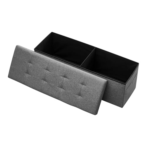 VEVOR Foldable Storage Ottoman Bench, End of Bed Bench with Side Bags, Folding Upholstered Storage Chest Supports 660 lbs, Linen Bed Ottoman with Large Space for Living Room, Bedroom, Entryway, Grey - color: Grey, style: Foldable - Rectangle