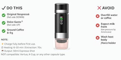 Portable Coffee Maker KF-JN-03 with Digital Display & 20 BAR Pressure – Hot & Cold Brew, Compatible with Coffee Grounds and Capsules, Compact Single-Serve Design with Transparent Cup & 60ml Tank - color: Silver