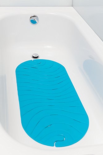 Boon B11192 RIPPLE Textured Non Slip Baby Bath Tub Mat with Hanging Hook and Drain Holes, Blue - style: Ripple
