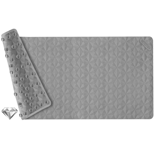 Non Slip Bathtub Mat for Bath Tub Shower - Natural Rubber Mat with Suction Cups - Large Soft Bathroom Safety Mat - Unique Diamond Pattern - Fatigue Relief - Machine Washable - 17 × 35 Inch - color: Gray, size: 35" x 17" (Rectangular)